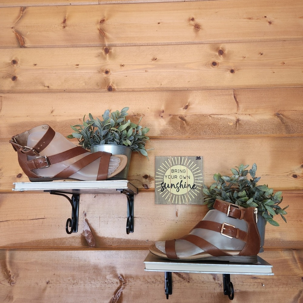 Franco Sarto Greta Brown Leather Strappy Sandals Flat Shoes Boho Buckle Sz 6.5 M